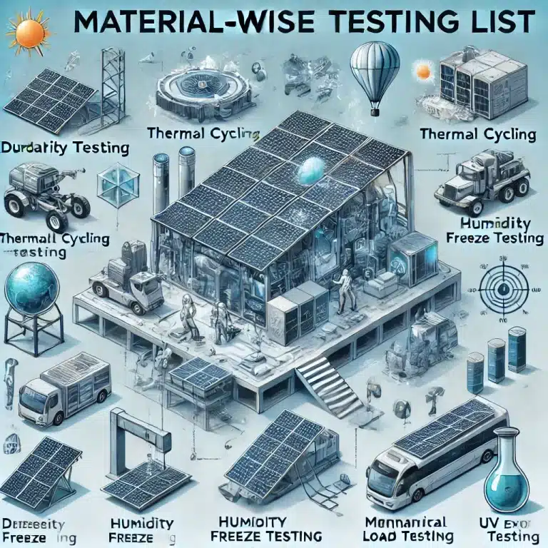 Material-Wise Testing List in Solar Modules